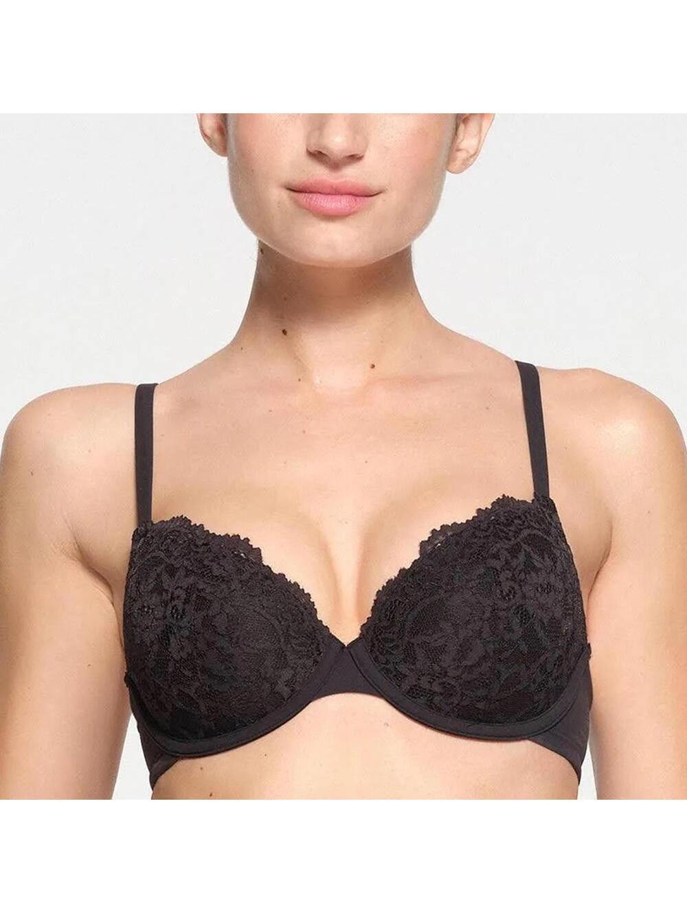SKIMS Fits Everybody Lace T-Shirt Bra Onyx 32DDDD (34DDD) NWT